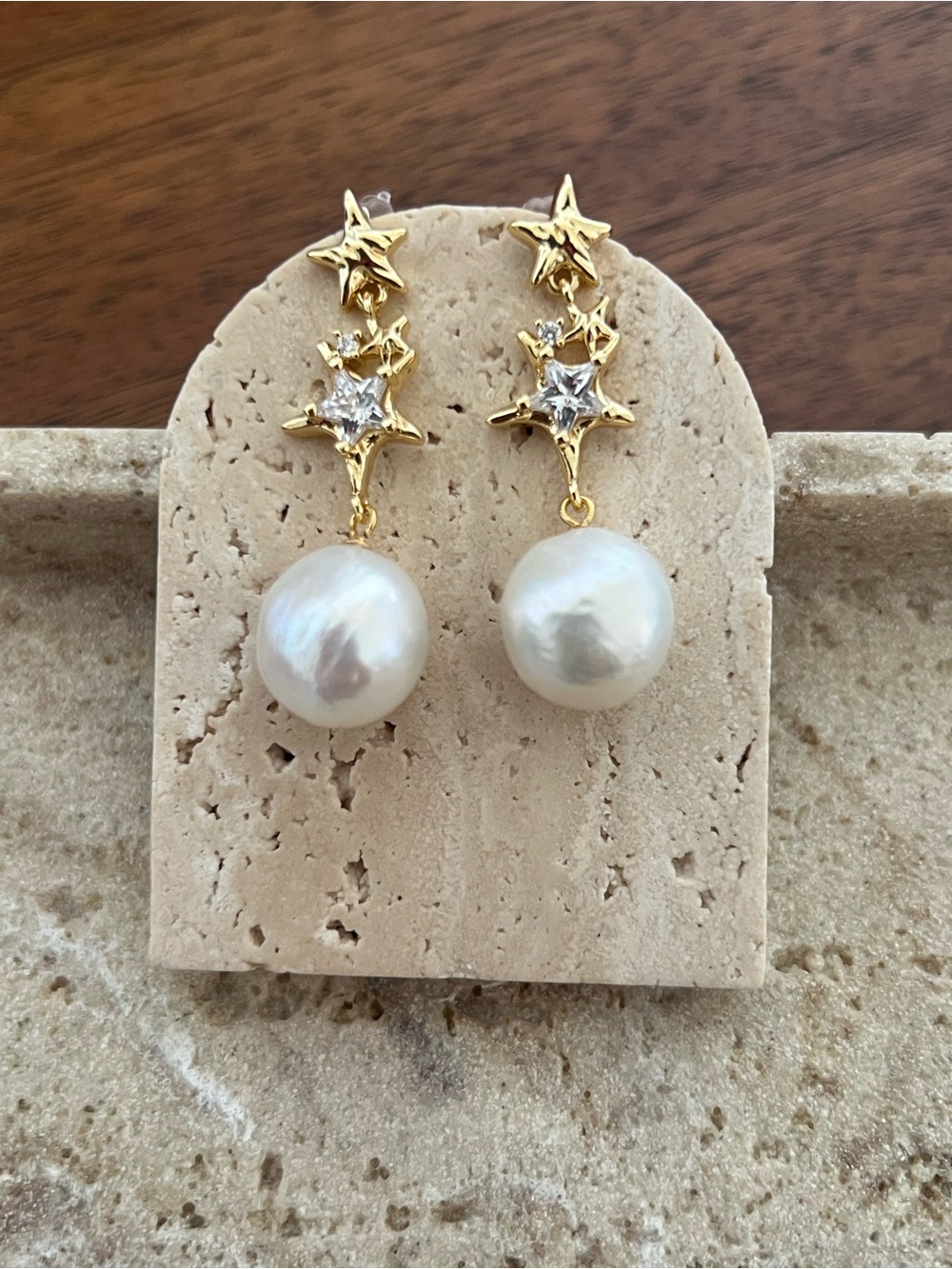 NEW Gold Star Freshwater Pearl Drop Earrings